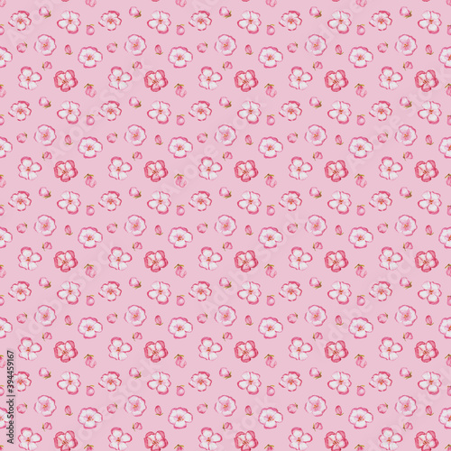 Seamless watercolor pattern with apple blossom