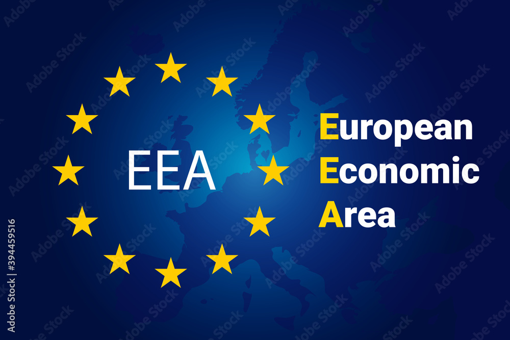 European Economic Area - EEA. European Union flag and map of Europe. Vector background