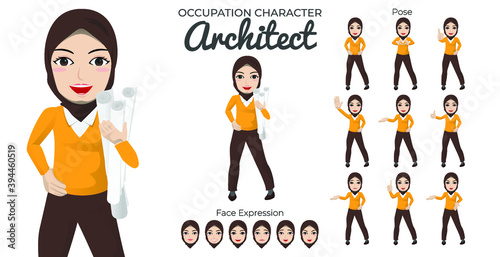 Muslim Architect Character Set with Variety of Pose and Face Expression