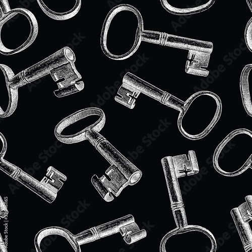 Seamless pattern of sketches obsolete metal keys