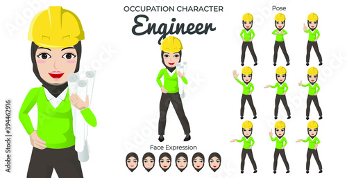 Muslim Engineer Character Set with Variety of Pose and Face Expression