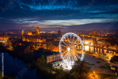 Amazing cityscape of Gdansk city at night, Poland