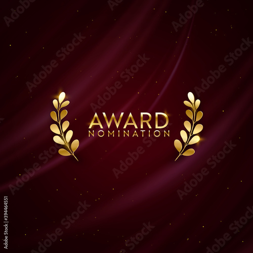 Golden winner sparkle banner with laurel wreath. Award nomination design background