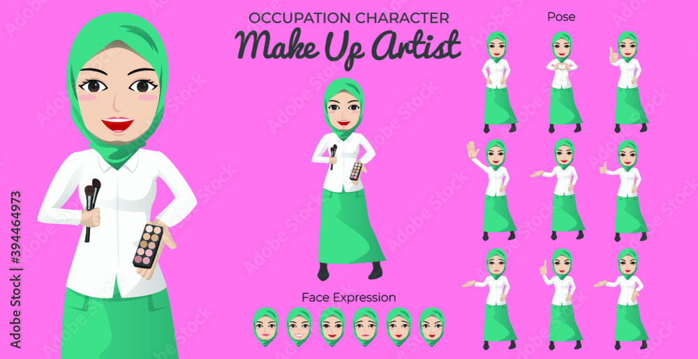 Muslim Make up Artist Character Set with Variety of Pose and Face Expression Muslim Make up Artist Character Set with Variety of Pose and Face Expression