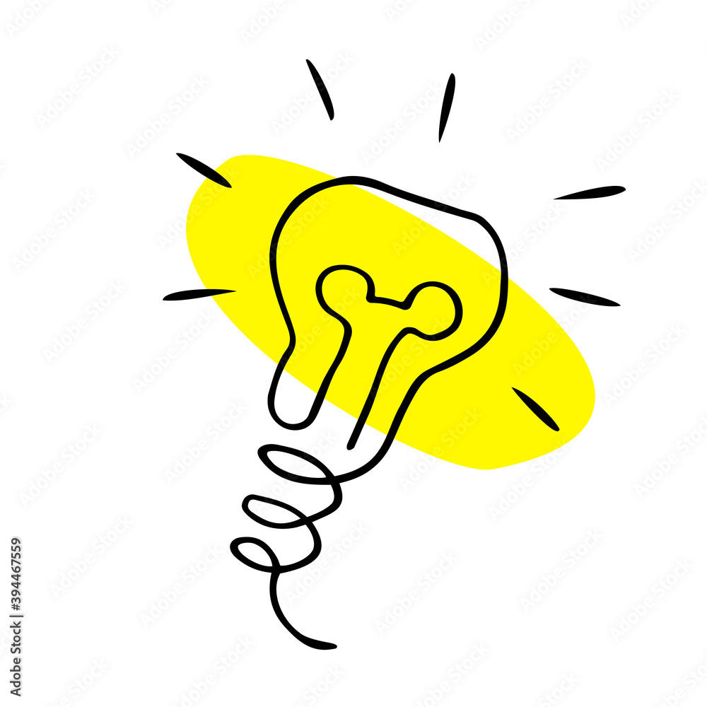 Light bulb flat icon. Vector illustration in simple outline style ...