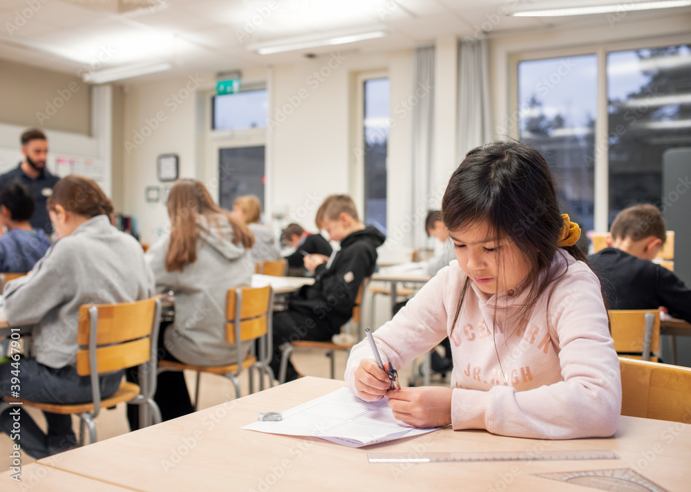 Girl in classroom, Sweden Girl in classroom, Sweden