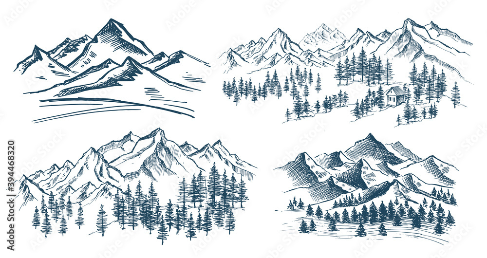 Mountain landscape set, hand drawn illustration
Mountain landscape set, hand drawn illustration