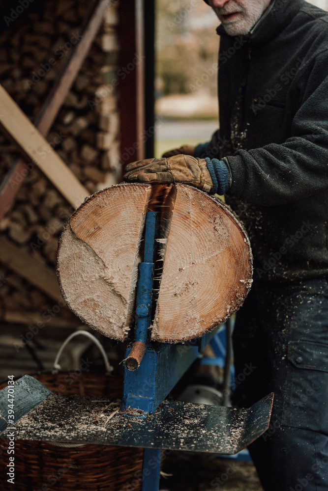 Man sawing log, Sweden