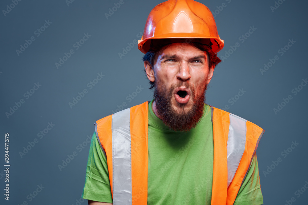 emotional worker orange hard hat construction cropped view emotional worker orange hard hat construction cropped view