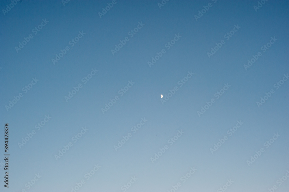Sunset on the beach with half moon and sand
Sunset on the beach with half moon and sand