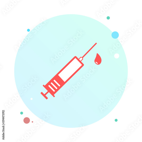 Medical syringe, hypodermic needle, vaccination inject needle, injection in circle icon. Trendy flat style vector illustration. Drug dose business concept. Symbol for web site design, logo, app, UI.