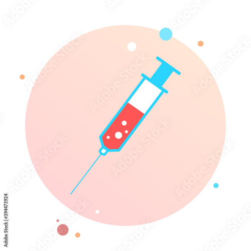 Medical syringe, hypodermic needle, vaccination inject needle, injection in circle icon. Trendy flat style vector illustration. Drug dose business concept. Symbol for web site design, logo, app, UI.