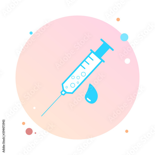 Medical syringe, hypodermic needle, vaccination inject needle, injection in circle icon. Trendy flat style vector illustration. Drug dose business concept. Symbol for web site design, logo, app, UI.