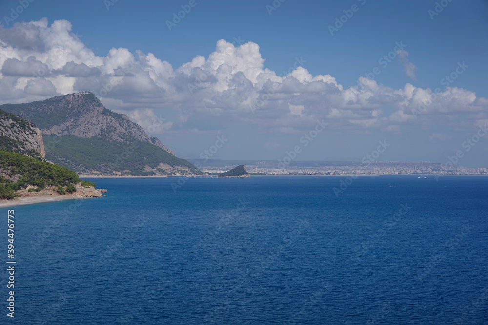 Mediterranean sea view on a sunny summer day. Turkey. Antalya. Mediterranean sea view on a sunny summer day. Turkey. Antalya.
