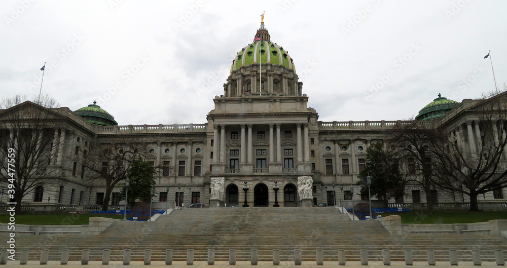 Pennsylvania capitol exterior in city closeup