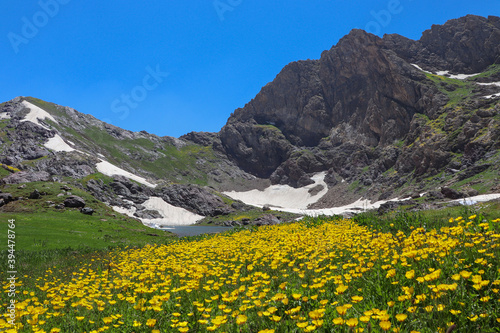 View of a lake in mountains. Hakkari cilo sat lakes, snowy mountains and natural scenery 