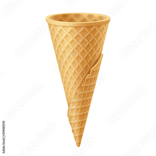 Empty Waffle Cup for Ice Cream. Empty Sugar Crunchy Icecream Waffle Cone. Street Fast Food Creative illustration Isolated on White Backdrop