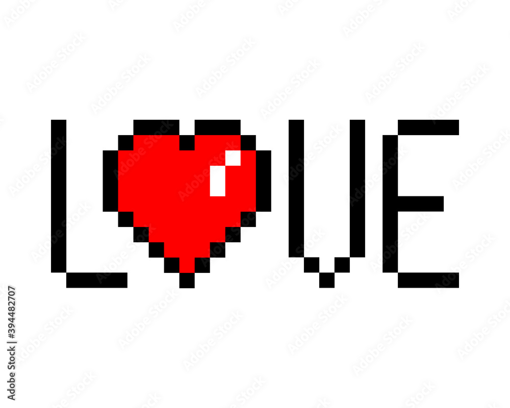 Pixel art 8-bit Love message - isolated vector illustration . Pixelated LOVE word on white background Pixel art 8-bit Love message - isolated vector illustration . Pixelated LOVE word on white background