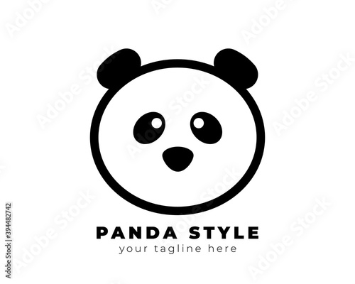 Cute animal panda logo design template. Your company name. Cartoon hand drawn panda. Panda animal Logotype concept icon. Hand drawn image. Vector illustration, eps10.