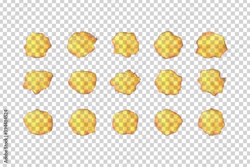 Vector set of realistic isolated yellow greasy oil and rust stains and spots for decoration on the transparent background.