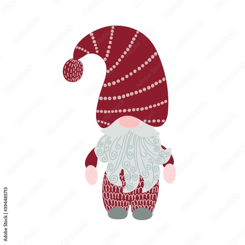 Cute colorful gnome little Christmas fancy creature simple cartoon vector illustration, flat design for winter holidays greeting cards, invitations, banners, Santa Claus fairy tale helper