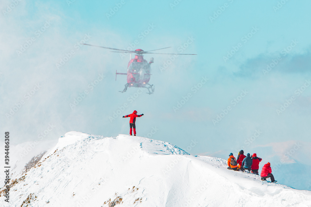 Winter helicopter mountain rescue