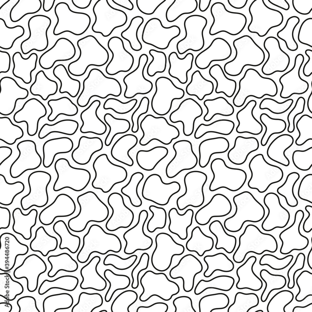 Abstract seamless pattern. Simple repeating illustration. Linear drawing with spots. Black lines on white background. Vector endless texture for wrapping paper, textile, wallpaper, fabric.