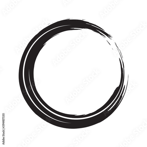 Black paint brush circle stroke. Abstract japanese style hand drawn black ink circle.