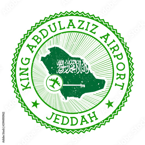 King Abdulaziz Airport Jeddah stamp. Airport logo vector illustration. Jeddah airport with country flag.