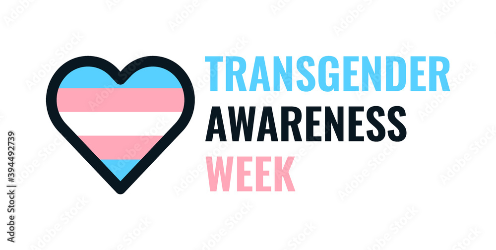 Transgender Awareness Week Logo with Trans Pride Flag Heart Symbol. Vector Design for Trans Awareness, Activism, Equality and Human Rights.