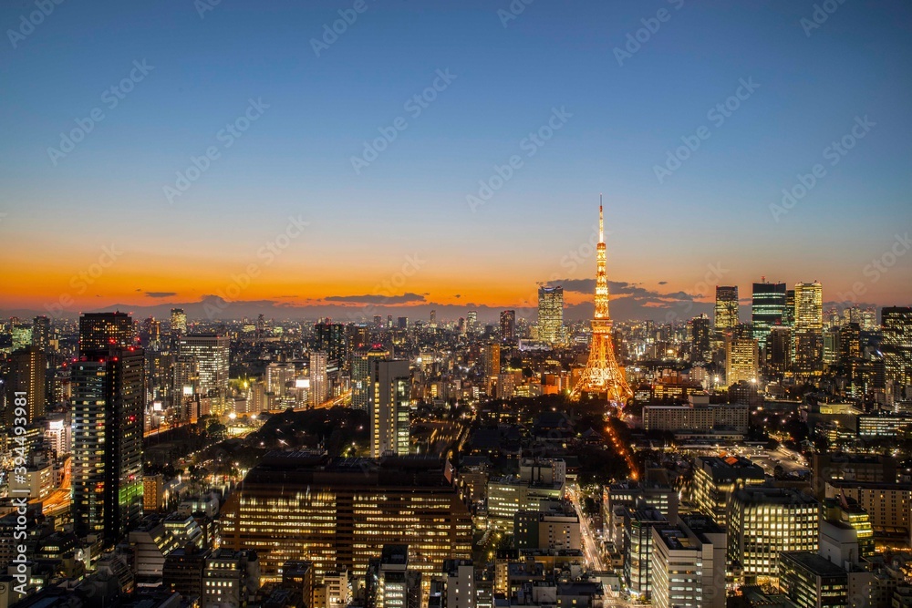 View of Tokyo in the evening and Tokyo Tower