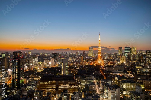 View of Tokyo in the evening and Tokyo Tower