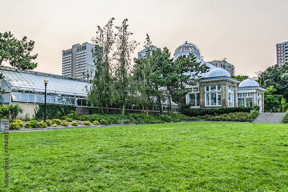 Allan Gardens (founded in 1858) - one of oldest public parks in Toronto with conservatory (greenhouse) and playground. Toronto, Ontario, Canada. Allan Gardens (founded in 1858) - one of oldest public parks in Toronto with conservatory (greenhouse) and playground. Toronto, Ontario, Canada.