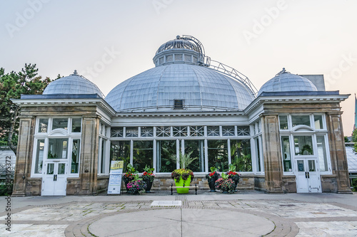 Allan Gardens (founded in 1858) - one of oldest public parks in Toronto with conservatory (greenhouse) and playground. Toronto, Ontario, Canada.