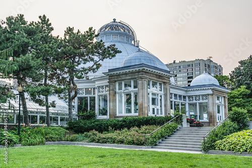 Allan Gardens (founded in 1858) - one of oldest public parks in Toronto with conservatory (greenhouse) and playground. Toronto, Ontario, Canada.
