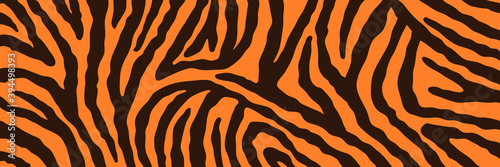 Vector abstract animalistic background. Freehand illustration of zebra skin print. Long horizontal banner.