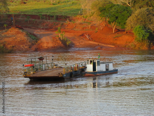 Balsa antiga sobre o Rio Piquiri, Mirante do Piquiri, Paraná, Brasil.  photo