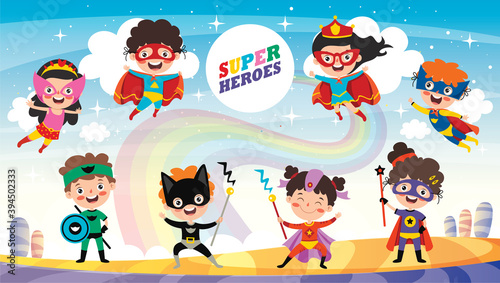 Little Funny Cartoon Superheroes Posing