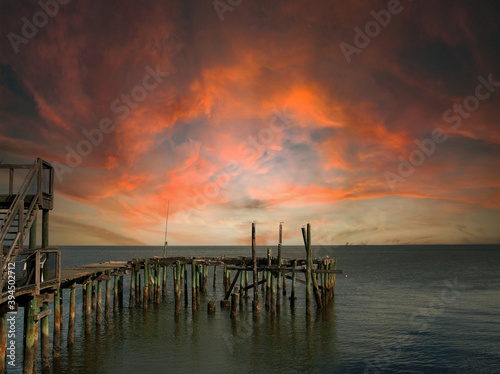 Old dock in Cedar Key, Florida at sunset