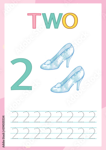 Worksheet for learning numbers. Number 2