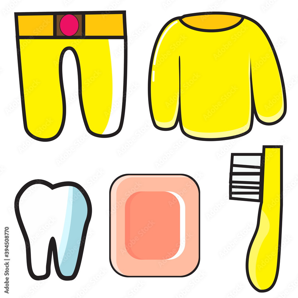 simple doodle for children's utensils, children's clothes, children's pants, toothbrush vector eps 10 simple doodle for children's utensils, children's clothes, children's pants, toothbrush vector eps 10