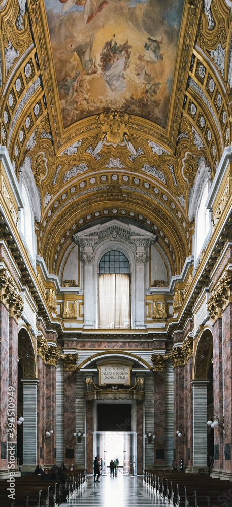 Rome/Italy - March 20 2019: Interior of Sant'Ambrogio e Carlo al Corso basilica