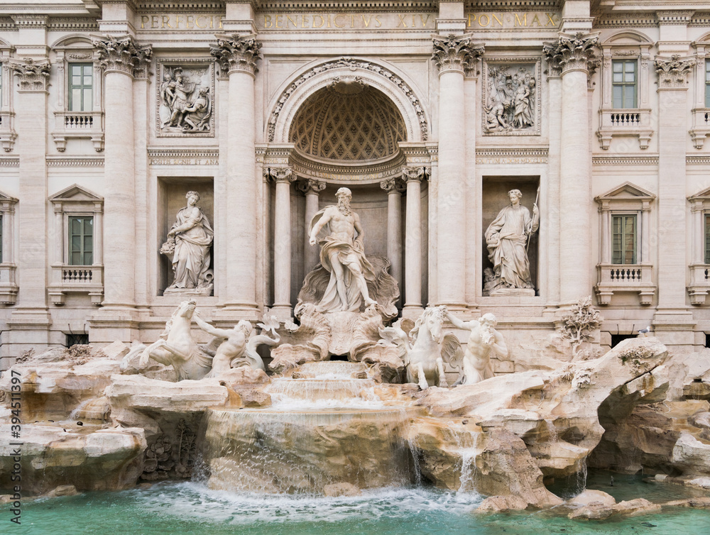 Rome/Italy - March 20 2019: Trevi fountain front view