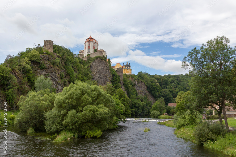Vranov castle, cloudy, river