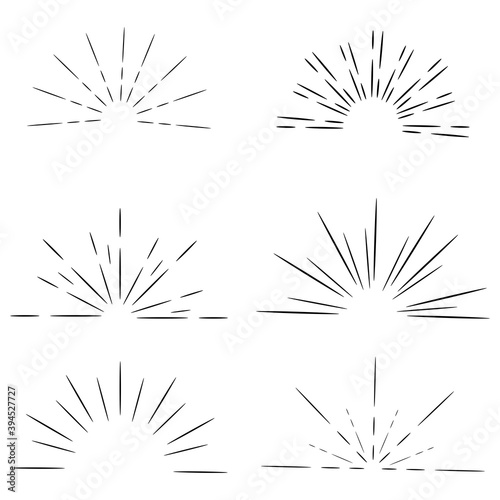Sunrise in retro style on light background. Hand drawn illustration. Abstract sunrise for banner design. Vector image. EPS 10.