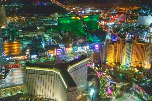 Photography LAS VEGAS, NV - JUNE 29, 2018: Night aerial view of Casinos and Hotels along The Strip