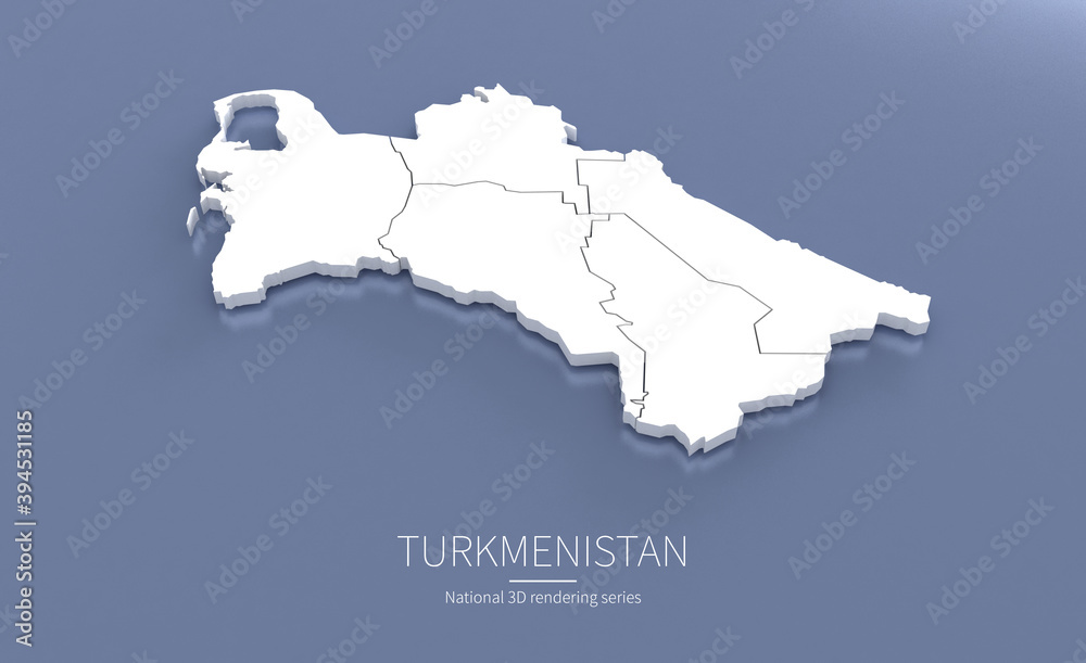 Turkmenistan Map 3d. National map 3D rendering set in Asia continent.