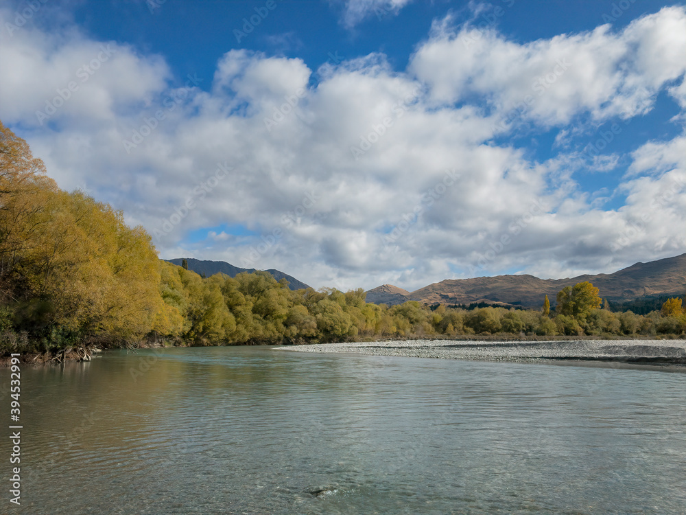 Shotover River as Viewed from Tucker Beach Trail, Queenstown Area, New Zealand Shotover River as Viewed from Tucker Beach Trail, Queenstown Area, New Zealand