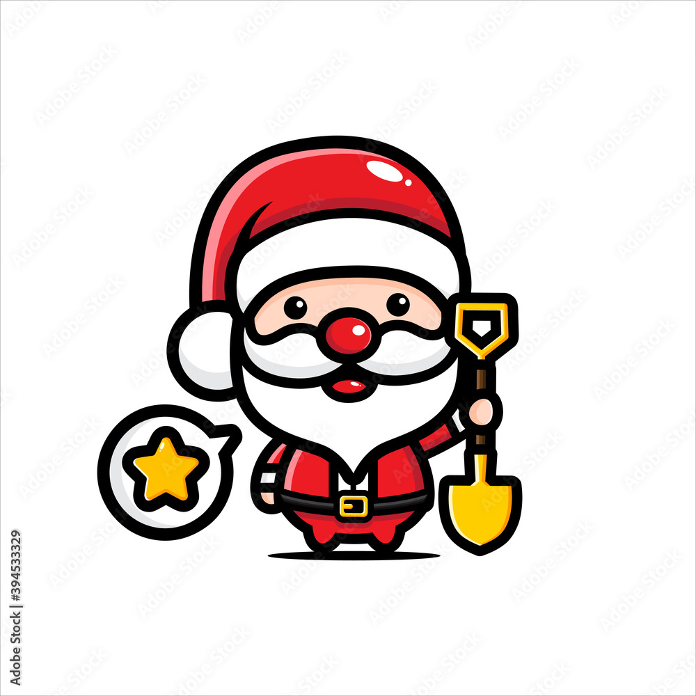 cute santa claus character holding a shovel