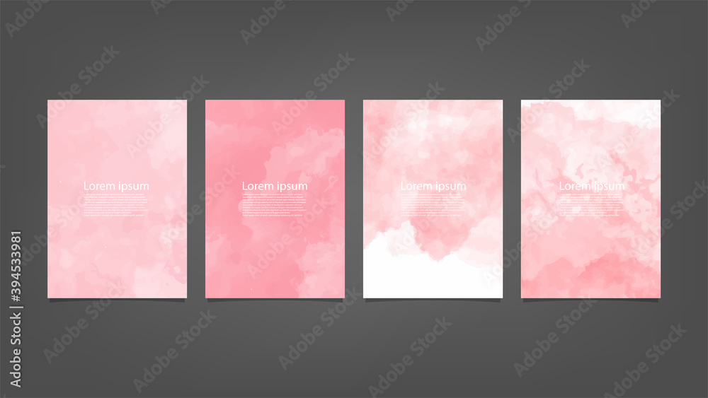 Set of pink vector watercolor backgrounds for poster, brochure or flyer, Bundle of watercolor posters, flyers or cards. Banner template.